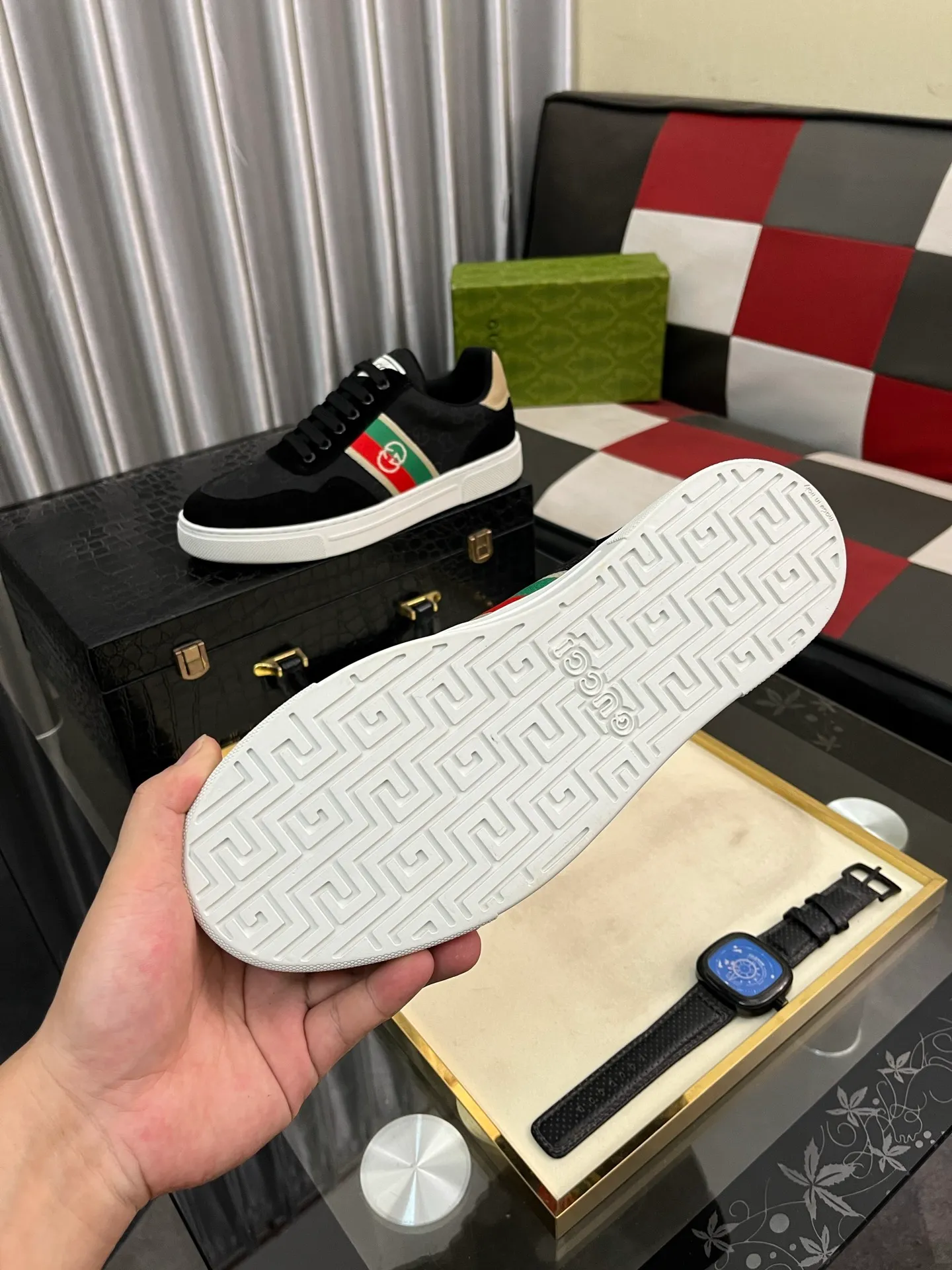 Men's shoes 💰440⌚️⌚️ (GUCCI) Men's casual shoes from Gucci's official website, the same style, the upper is made of cowhide with imported new brand elements Gucci, showing a good atmosphere, simple design, super versatile, 🐑 leather lining, air-cushion rubber outsole, size 38-443️⃣ colors available